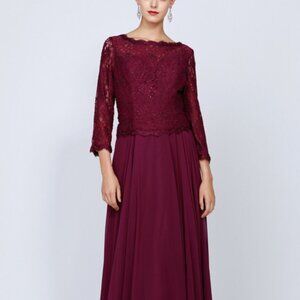 MOTHER OF BRIDE WOMEN 3/4 Sleeve with front beading formal dress PLUM jt